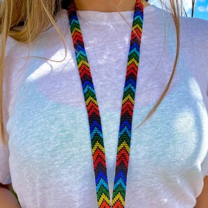 Rainbow Beaded Lanyard: Handmade Pride Keychain Badge Holder