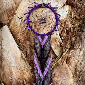 Purple Crystal Dreamcatcher: Handmade Beaded Wall Hanging, Car Charm