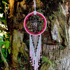 Native Made Beaded Dreamcatcher: Pink Nursery Wall Hanging