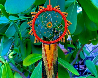 DC116 Orange Dreamcatcher Necklace Cotton Cord Feather Handmade Bohemian DC116 Orange Dreamcatcher Necklace Cotton Cord Feather Handmade Bohemian