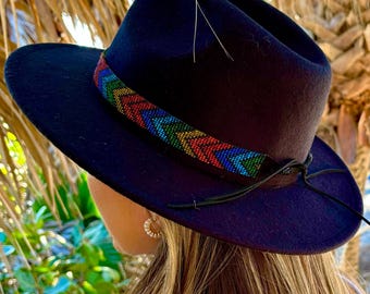 Rainbow Beaded Hat Band: Adjustable Boho Hat Accessory