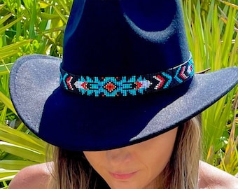 Fascia per cappello con perline fatta a mano: accessorio regolabile per cappello da cowboy western con cordino in pelle