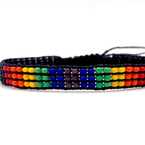 Bracciale in corda di perline nere, braccialetto in cera arcobaleno, braccialetto minimalista sottile, braccialetto surfista californiano, braccialetto unisex regolabile, spiaggia