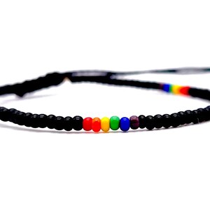 Black Ankle Bracelet, Rainbow Beaded Anklet, Waterproof Anklet, Mens & Womens Anklet, Wax String Anklet, Thin Surfer Anklet, Boho Anklets image 1