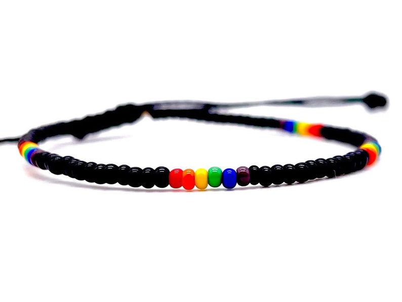 Black Ankle Bracelet, Rainbow Beaded Anklet, Waterproof Anklet, Mens & Womens Anklet, Wax String Anklet, Thin Surfer Anklet, Boho Anklets image 1