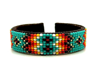 Handmade Turquoise Seed Bead Cuff Bracelet: Native Southwestern Style
