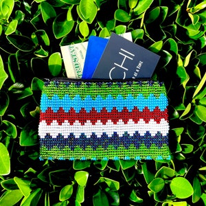 Monedero de cuentas verdes, bolsa con cremallera hecha a mano, hecho en India, monedero de cuentas de semillas, bolsa para cosméticos, monedero, billetera pequeña, bolsa de maquillaje