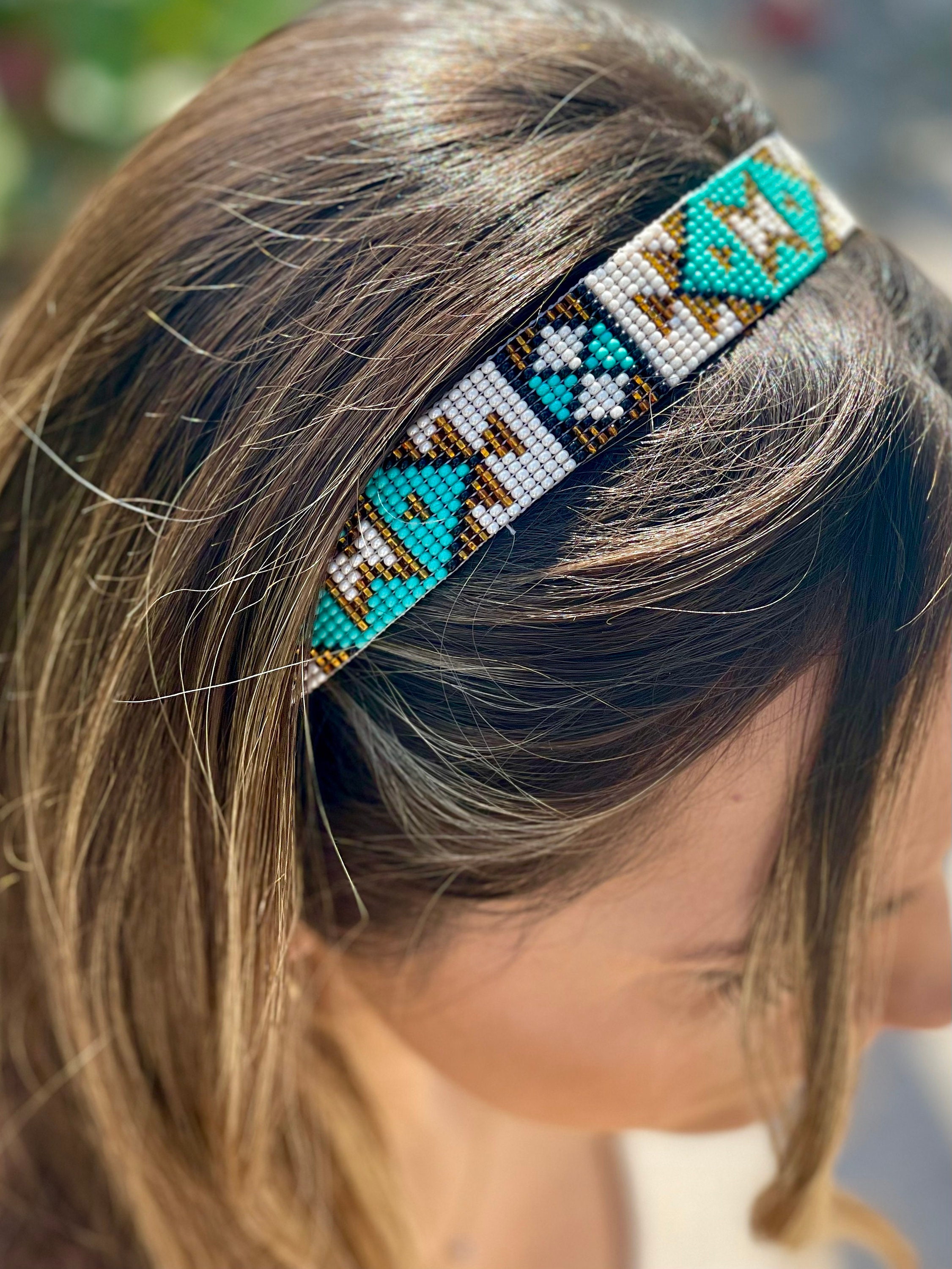 271. The Monstera Turquoise & Gold Beaded Headband Monstera Headband - Etsy Australia main image 2