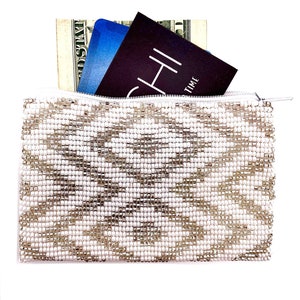 Handmade Beaded Coin Purse: White Minimalist Cardholder Wallet