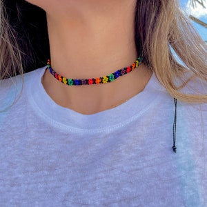 Girocollo arcobaleno, collana arcobaleno, collana girocollo alternativa, girocollo di perline di semi, collare girocollo orgoglio, collana colorata, regalo per lei