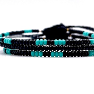 Bracciale corda turchese, bracciale perline unisex nero, bracciale cera perline, bracciale minimalista, bracciali amicizia per uomo e donna