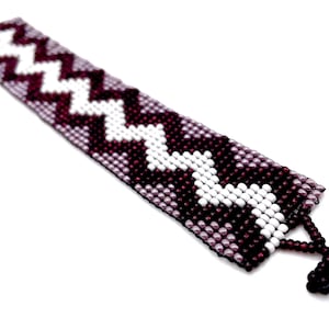 Purple Chevron Cuff Bracelet, Purple Beaded Bracelet, Handmade Beaded Bracelet, Cuff Bracelet