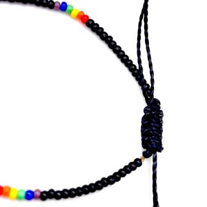 Black Ankle Bracelet, Rainbow Beaded Anklet, Waterproof Anklet, Mens & Womens Anklet, Wax String Anklet, Thin Surfer Anklet, Boho Anklets image 3