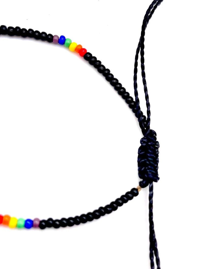 Black Ankle Bracelet, Rainbow Beaded Anklet, Waterproof Anklet, Mens & Womens Anklet, Wax String Anklet, Thin Surfer Anklet, Boho Anklets image 3