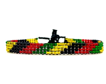 Rasta Beaded Bracelet: Jamaican Flag Colors, Boho Style