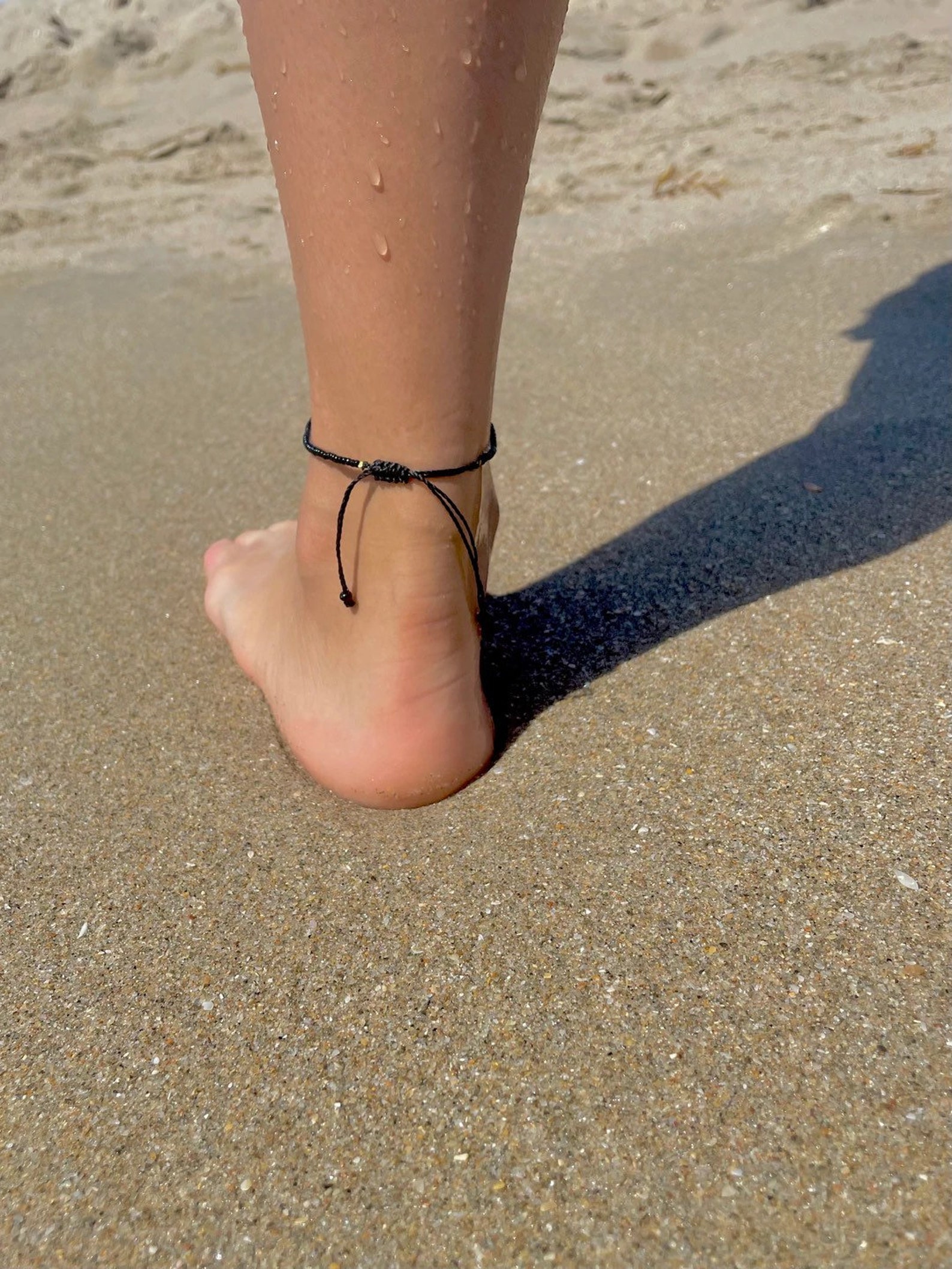 Black String Anklet Black Beaded Ankle Bracelet Surfer - Etsy