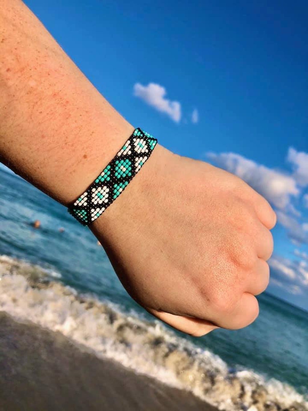 White & Turquoise Bracelet, Friendship Bracelet, Womens Beach Bracelet