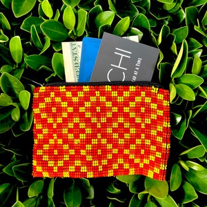 Orange Beaded Coin Purse: Handmade Guatemalan Zipper Pouch