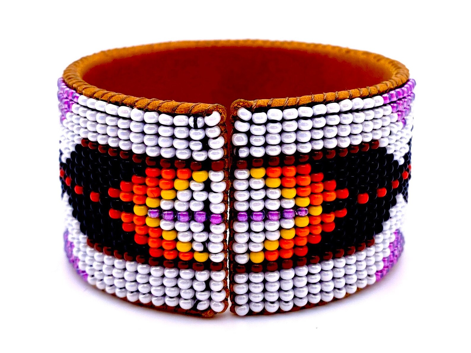 Beaded Cuff Bracelet Wide Native Bracelet Pink & White Etsy