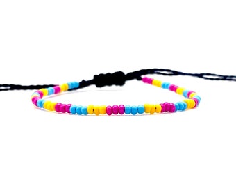 Pansexual Pride Bracelet: Adjustable Seed Bead LGBTQ+ Jewelry