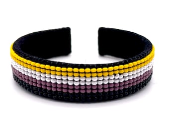 Non-Binary Cuff Bracelet, Nonbinary Flag Colors, Beaded Leather Cuff, LGBTQ+ Pride Bracelet, Gender Free, Genderless Jewelry, They/Them Gift