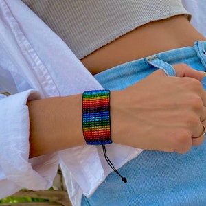 Rainbow Pride Beaded Bracelet: Adjustable Waterproof Cord Jewelry