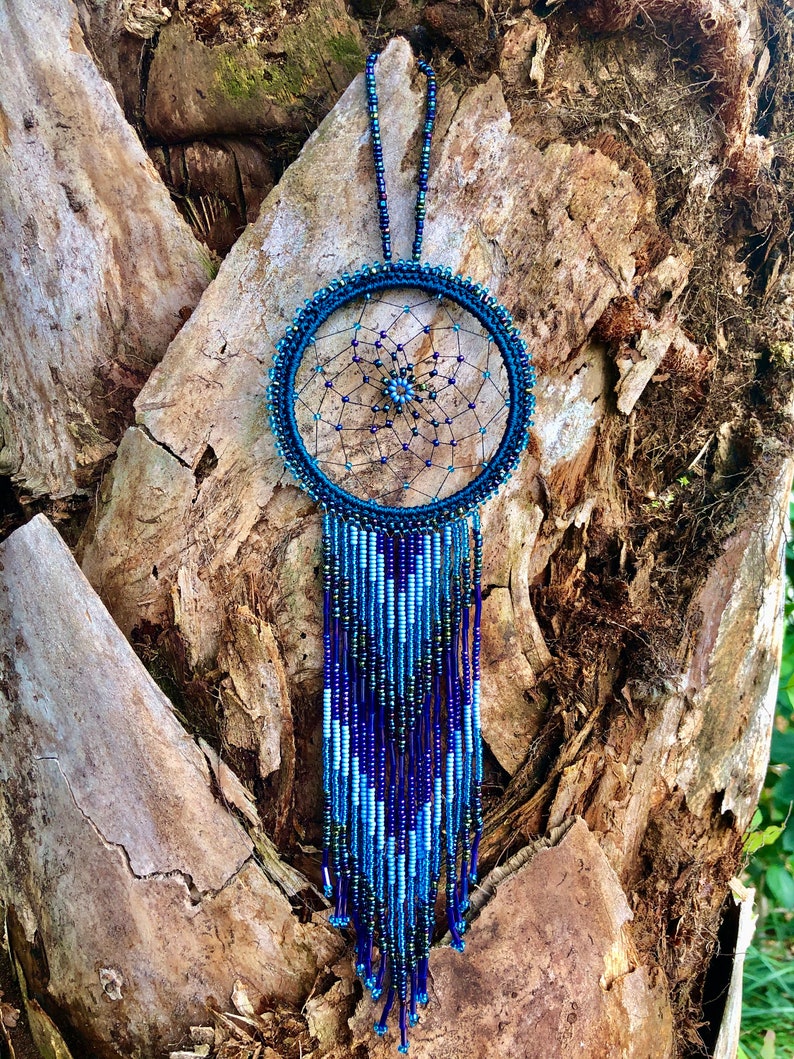 Blue Native Beaded Dreamcatcher Mayan Beadwork Funky Wall | Etsy