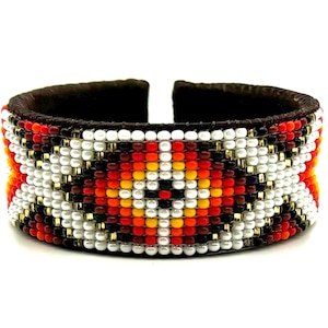 Handmade Beaded Leather Cuff Bracelet: Native Inspired Jewelry