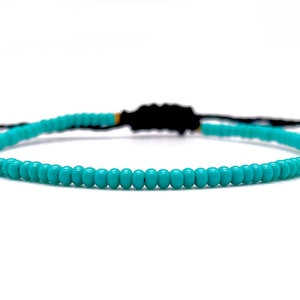 Turquoise Seed Bead Bracelet: Adjustable Wax String, Waterproof Surfer Style