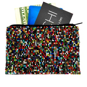 Bolsa con cremallera multicolor hecha a mano con arcoíris, bolsa con cuentas, monedero, billetera pequeña con cuentas, regalo para ella, tarjetero, monedero