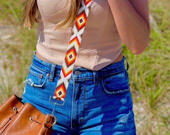 White Beaded Purse Strap, Native Bag Strap, Tribal Phone Lanyard, Wide  Phone Strap, Crossbody Strap, Luggage Replacement Shoulder Strap 