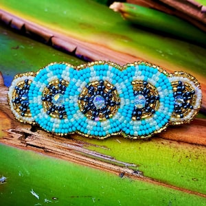 Vintage Style Beaded Barrette Hippie Hair Clip Accessory, Turquoise and Gold