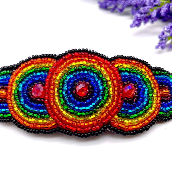 Rainbow Beaded Hair Clip, Colorful Chakra Beaded Barrette, Native Hair Accessory, LGBT Pride Barrette, French Barrette, Gift for Her