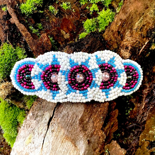 White Beaded Barrette, Handmade Beaded Vintage Hair Clip, White Hair Accessory, Hair Jewelry, Gift for Her