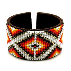 Handmade Beaded Leather Cuff Bracelet: Native Inspired Jewelry