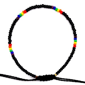 Black Ankle Bracelet, Rainbow Beaded Anklet, Waterproof Anklet, Mens & Womens Anklet, Wax String Anklet, Thin Surfer Anklet, Boho Anklets image 5