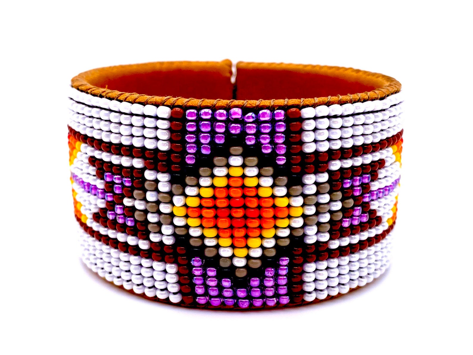 Beaded Cuff Bracelet Wide Native Bracelet Pink & White Etsy