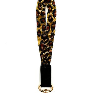 Leopard Print Beaded Wristlet: Handmade Leather Keychain