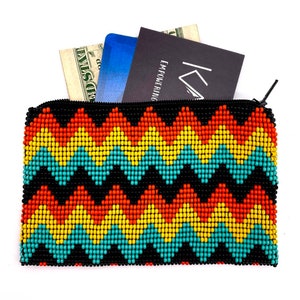 Custodia con perline multicolori, Borsa piccola con perline, Portafoglio vegano Chevron, Custodia con cerniera, Portafoglio fatto a mano, Portamonete, Portamonete, Regalo per lei