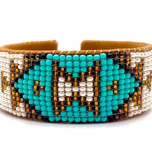 Turquoise Seed Bead Cuff Bracelet: Western Style Native Made Jewelry