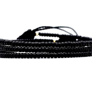 Black Waterproof Waxed String Bracelet: Minimalist Surfer Jewelry