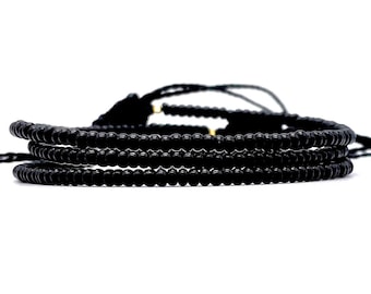 Zwarte waterdichte armbanden, dunne verstelbare armbanden, heren &womens strand sieraden, wax string armbanden, waterdichte surfer sieraden