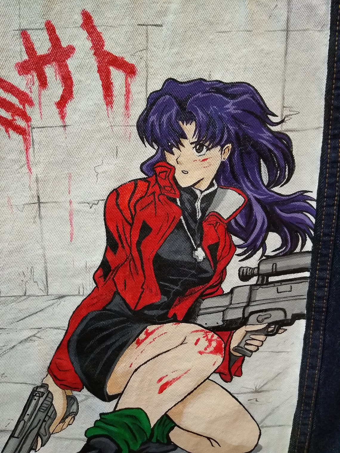 Misato Katsuragi Evangelion Hand Painted Denim Jacket | Etsy