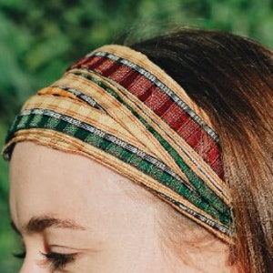 Hand Sewn Colorful Elastic Headband Stretchy Boho Hair Accessory, Traditional Guatemalan Fabric image 9