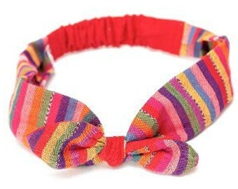 Hand Sewn Bow Tie Headband | Cotton with Elastic Stretch, Traditional Guatemalan Fabric