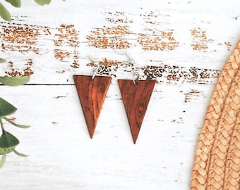 Wood Triangle Earrings | Recycled and Reclaimed Hand-Carved Guatemalan Woodwork