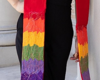 Rainbow & Red Contemporary Stole | Recycled Fabric Sash for Graduation or Ordainment