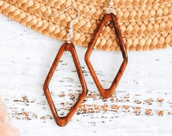 Wood Diamond Hoop Earrings | Recycled and Reclaimed Hand-Carved Guatemalan Woodwork