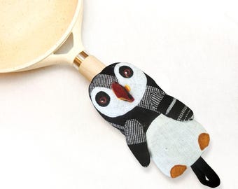 Puffin Pot Handle Cover | Hand Sewn Cotton Skillet Sleeve for Cast Irons
