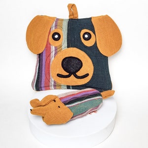 Dog Pot Holder Traditional Guatemalan Fabric, Rustic Home & Kitchen Decor image 2